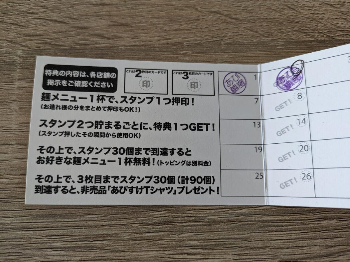 麺屋あびすけ綱島店ポイントカード